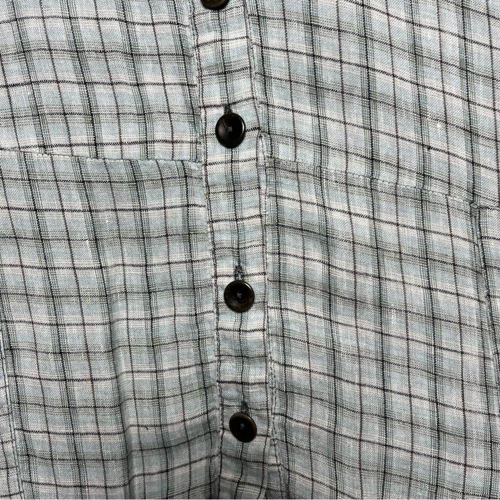 Flax Women 100% Linen Top Small Green Plaid Long Sleeve Buttons Coastal Lagenloo - Picture 8 of 10